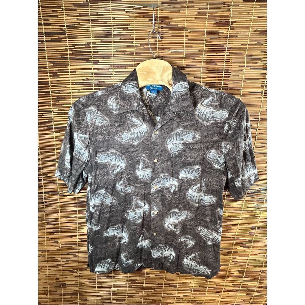 Puritan Size Large Fish Print Button Down Short Sleeve Shirt